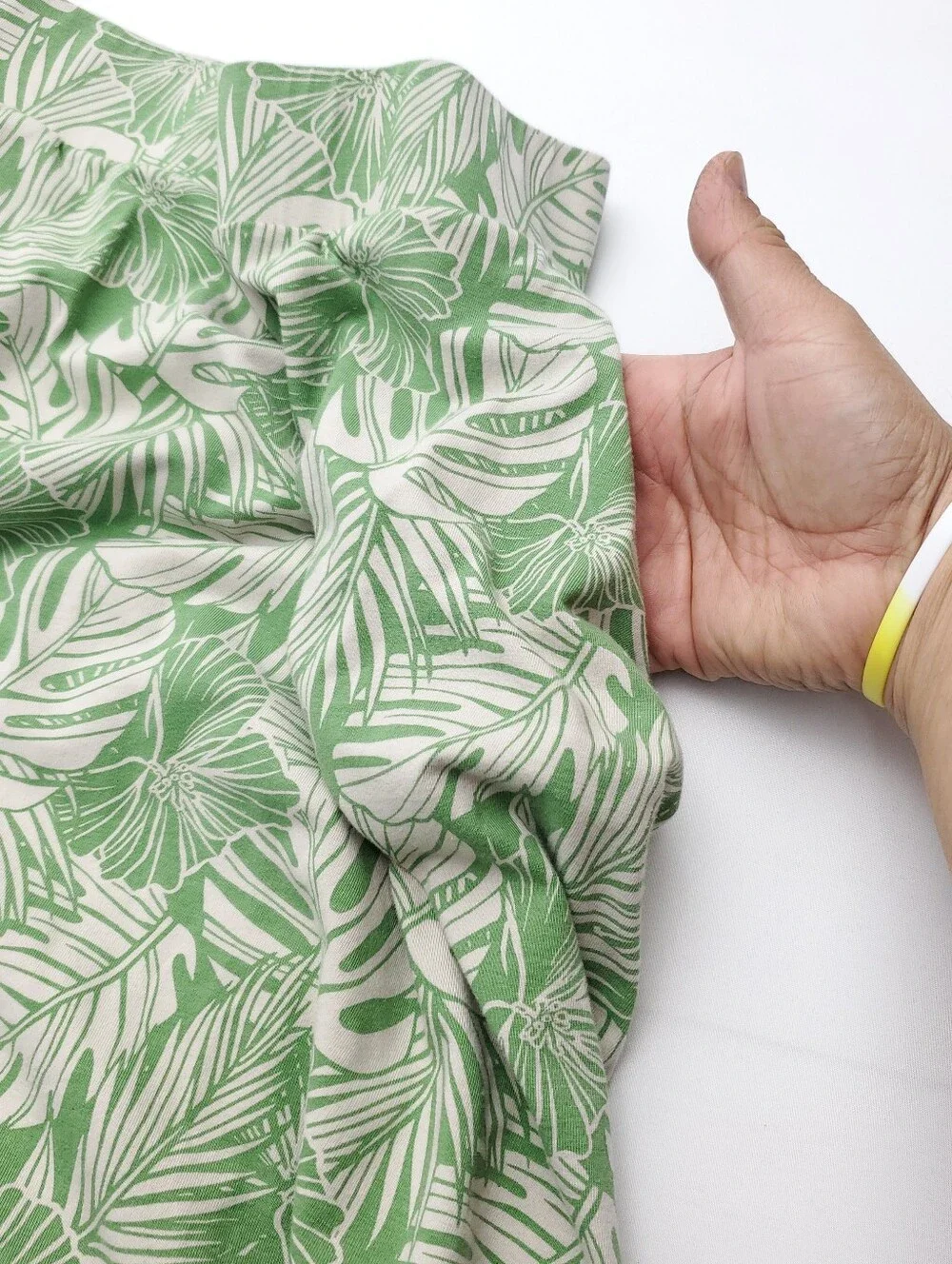 Pact Green/Cream Jade Palms Leaf Print Fit And Flare Midi Skirt Travel Size L